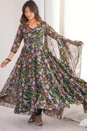 Multicolor printed georgette anarkali kurti