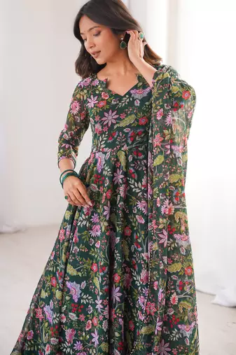 Multicolor printed georgette anarkali kurti