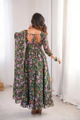 Multicolor printed georgette anarkali kurti