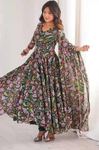 Multicolor printed georgette anarkali kurti