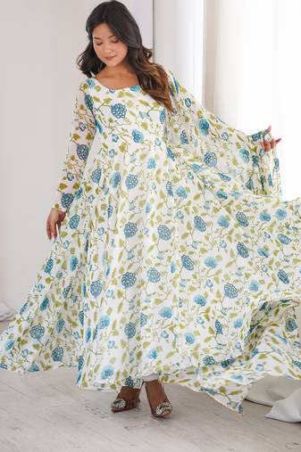 White printed georgette anarkali kurti