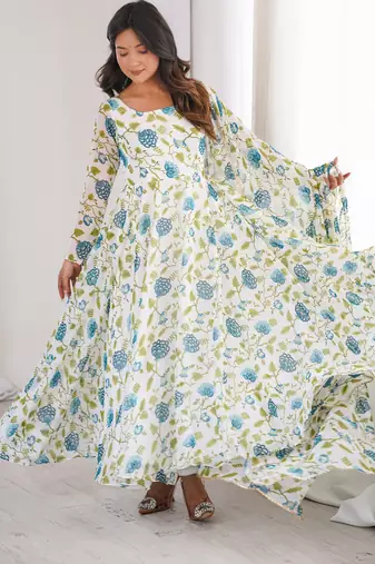 White printed georgette anarkali kurti