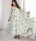 White printed georgette anarkali kurti