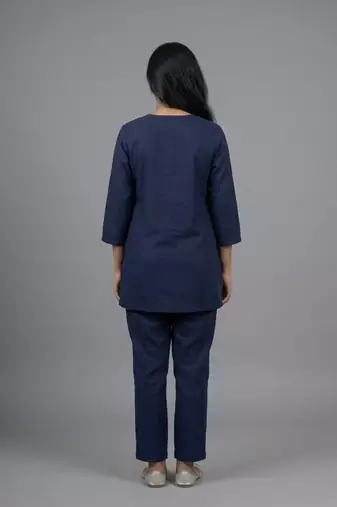 Blue floral embroidered short kurti co-ord set