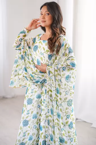 White printed georgette anarkali kurti