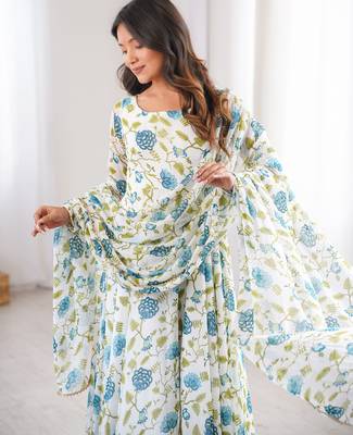 White printed georgette anarkali kurti 3
