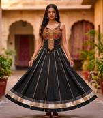 Black Rayon Navratri Lehenga Choli | Garba & Dandiya Outfit with Black Embroidery Sleeveless Sweetheart Neckline