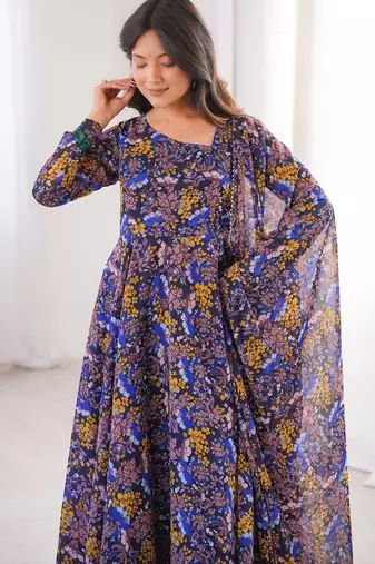 Multicolor printed georgette anarkali kurti