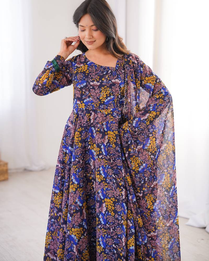 Multicolor printed georgette anarkali kurti