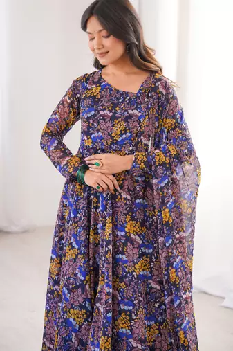 Multicolor printed georgette anarkali kurti