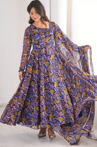 Multicolor printed georgette anarkali kurti