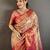 beige kanjeevaram silk blend zari woven saree with unstitched blouse piece.