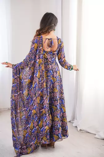 Multicolor printed georgette anarkali kurti
