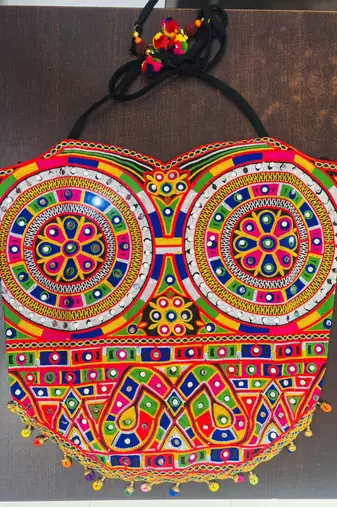 Wine Rayon Navratri Lehenga Choli | Garba & Dandiya Outfit with Multicolor Embroidery Sleeveless Square Neckline