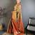 brown kanjeevaram silk blend zari woven saree with unstitched blouse piece.