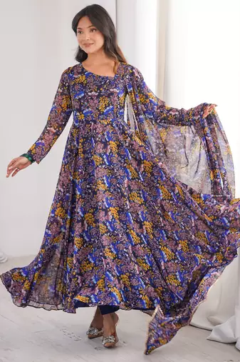 Multicolor printed georgette anarkali kurti
