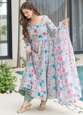 White printed georgette anarkali kurti 1