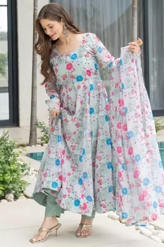 White printed georgette anarkali kurti