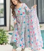 White printed georgette anarkali kurti
