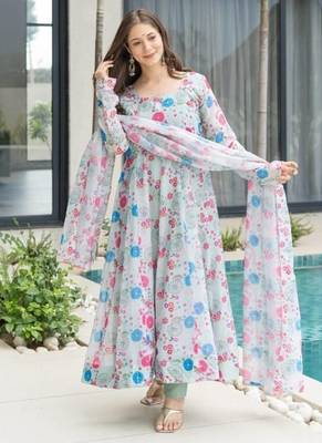 White printed georgette anarkali kurti 2