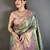 green kanjeevaram silk blend zari woven saree with unstitched blouse piece.