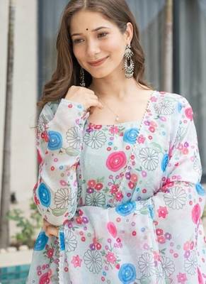 White printed georgette anarkali kurti 3