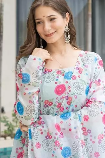 White printed georgette anarkali kurti
