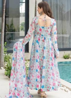 White printed georgette anarkali kurti 4