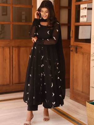 Black printed georgette anarkali kurti 1