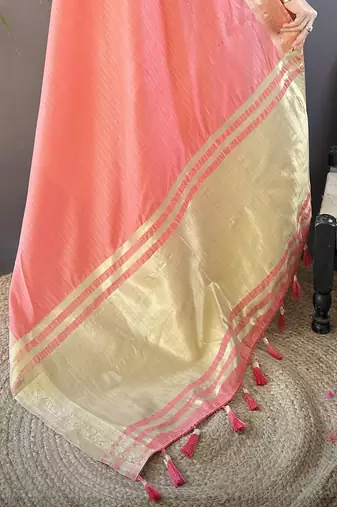 paech soft cotton blend zari checks saree with unstitched blouse piece.