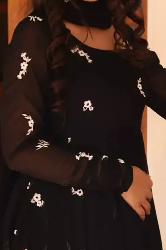 Black printed georgette anarkali kurti