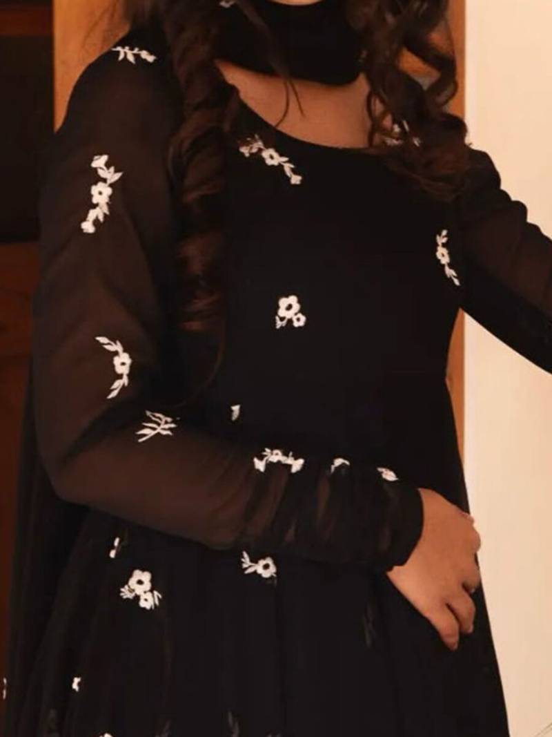 Black printed georgette anarkali kurti