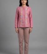 Pink floral embroidered shirt co-ord set