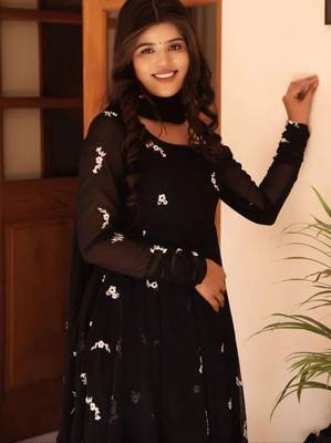 Black printed georgette anarkali kurti 3