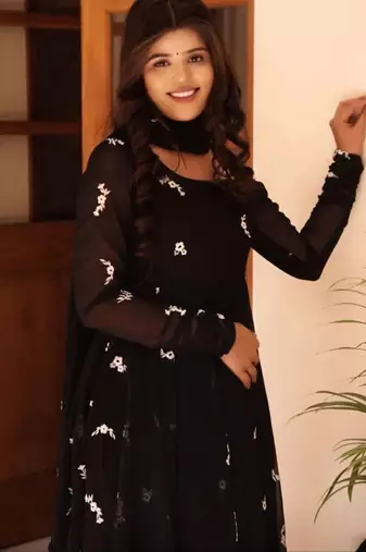 Black printed georgette anarkali kurti