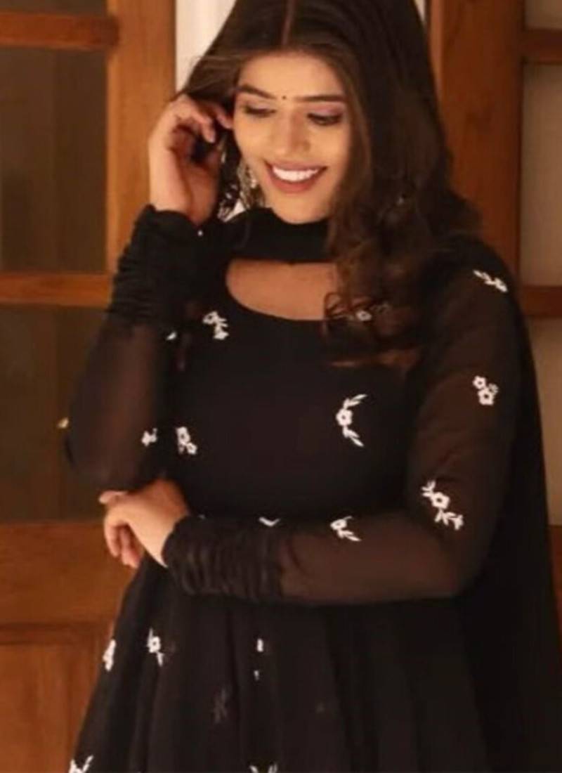 Black printed georgette anarkali kurti