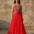 Red Rayon Navratri Lehenga Choli | Garba & Dandiya Outfit with Multicolor Embroidery Sleeveless Square Neckline