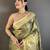 olive kanjeevaram silk blend zari woven saree with unstitched blouse piece.