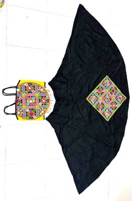 Black Rayon Navratri Lehenga Choli | Garba & Dandiya Outfit with Multicolor Embroidery Sleeveless Square Neckline 4