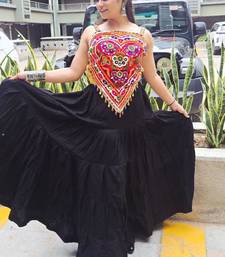 Black Rayon Navratri Lehenga Choli | Garba & Dandiya Outfit with Multicolor Embroidery Sleeveless Sweetheart Neckline