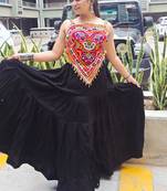 Black Rayon Navratri Lehenga Choli | Garba & Dandiya Outfit with Multicolor Embroidery Sleeveless Sweetheart Neckline