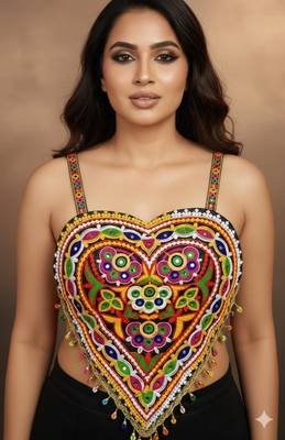 Black Rayon Navratri Lehenga Choli | Garba & Dandiya Outfit with Multicolor Embroidery Sleeveless Sweetheart Neckline 2