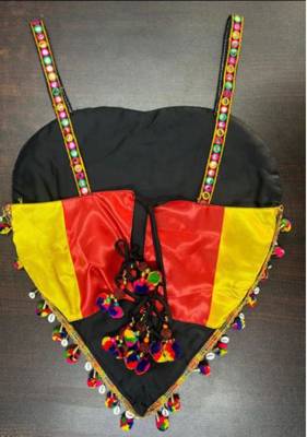 Black Rayon Navratri Lehenga Choli | Garba & Dandiya Outfit with Multicolor Embroidery Sleeveless Sweetheart Neckline 4