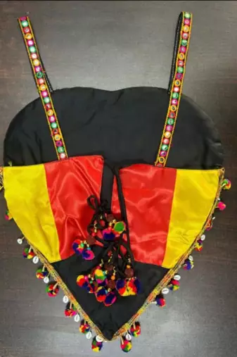 Black Rayon Navratri Lehenga Choli | Garba & Dandiya Outfit with Multicolor Embroidery Sleeveless Sweetheart Neckline
