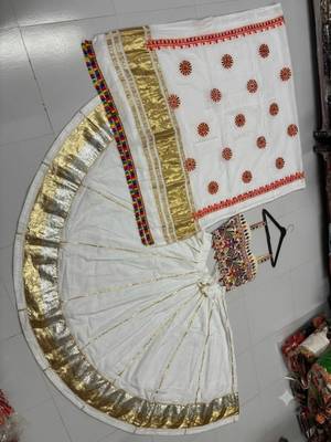 White Rayon Navratri Lehenga Choli | Garba & Dandiya Outfit with White Embroidery Sleeveless Sweetheart Neckline 2