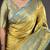 yellow kanjeevaram silk blend zari woven saree with unstitched blouse piece.