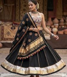 Black Rayon Navratri Lehenga Choli | Garba & Dandiya Outfit with Black Embroidery Sleeveless Sweetheart Neckline