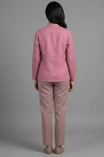 Pink floral embroidered shirt co-ord set