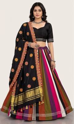 Multicolor Rayon Navratri Lehenga Choli | Garba & Dandiya Outfit with Black Half-Sleeve Round Neckline 1