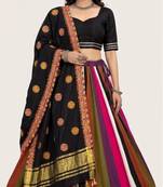 Multicolor Rayon Navratri Lehenga Choli | Garba & Dandiya Outfit with Black Half-Sleeve Round Neckline